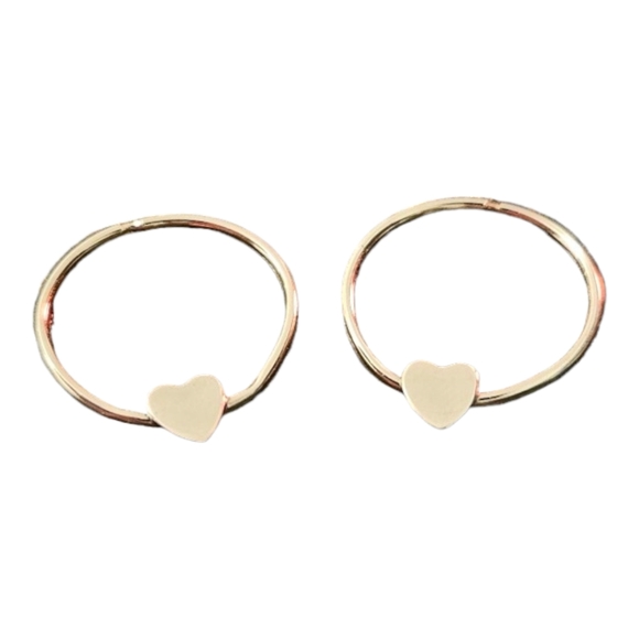 14k Gold Heart Hoop Earrings - Picture 1 of 5
